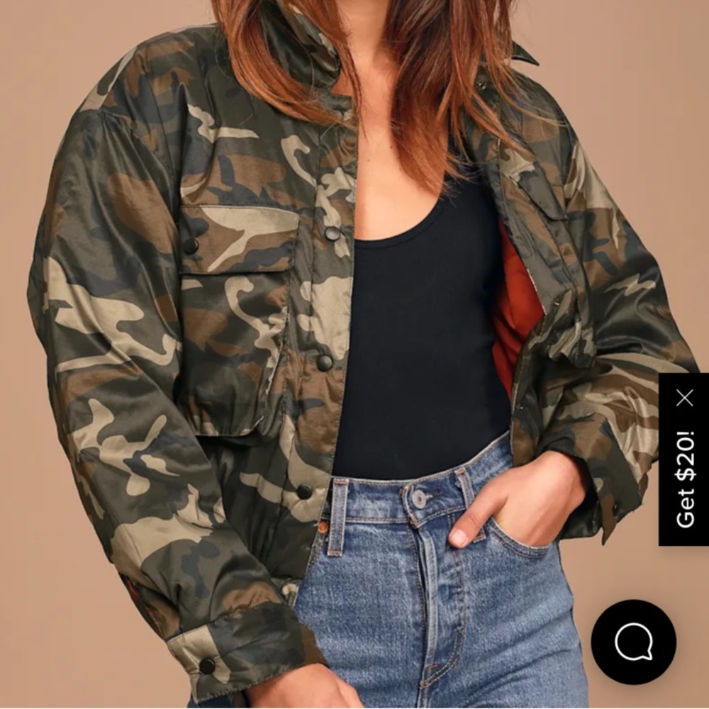 In Plain Sight Green Camo Print Puffer Jacket